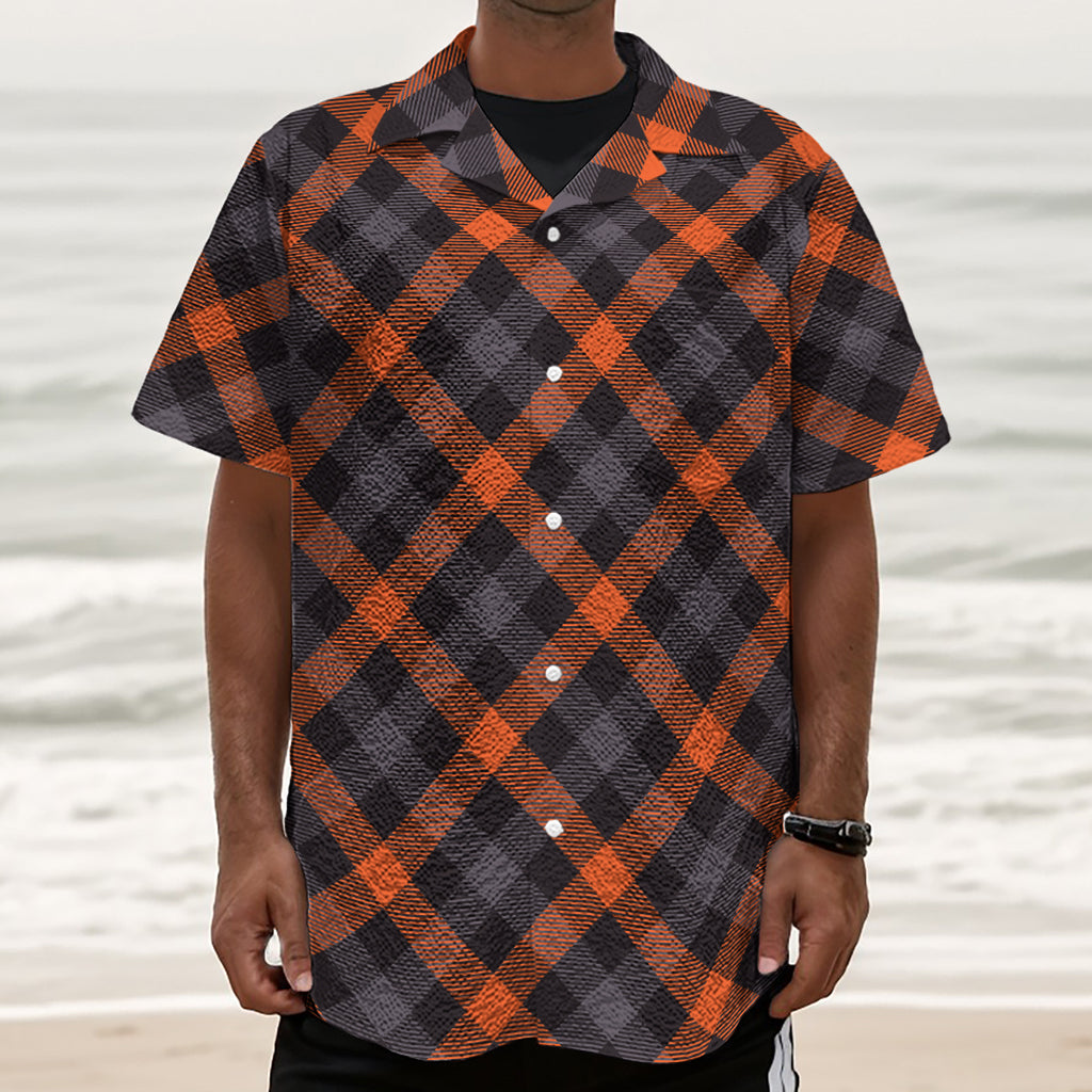 Halloween Buffalo Check Pattern Print Textured Short Sleeve Shirt