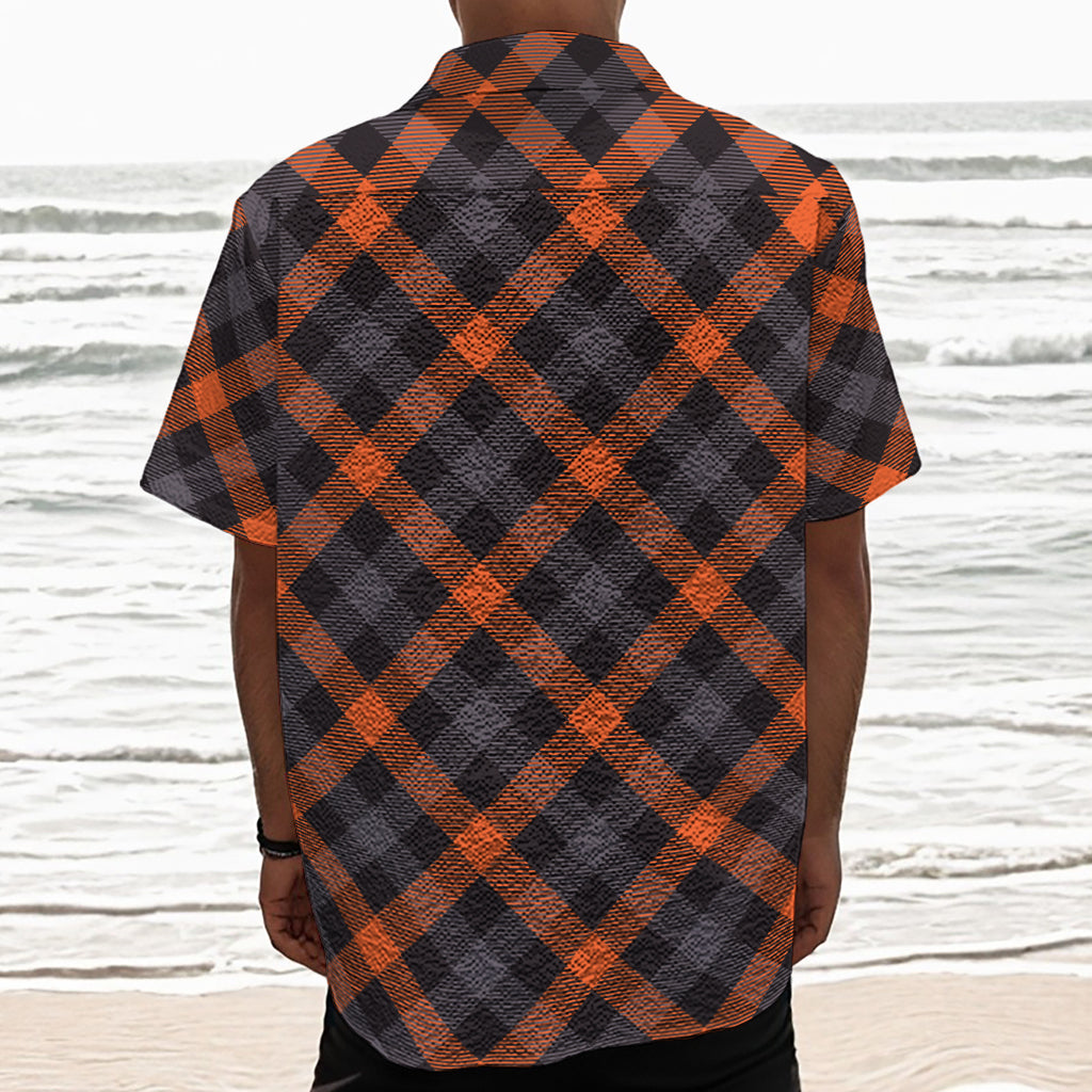 Halloween Buffalo Check Pattern Print Textured Short Sleeve Shirt