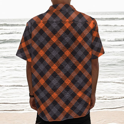 Halloween Buffalo Check Pattern Print Textured Short Sleeve Shirt
