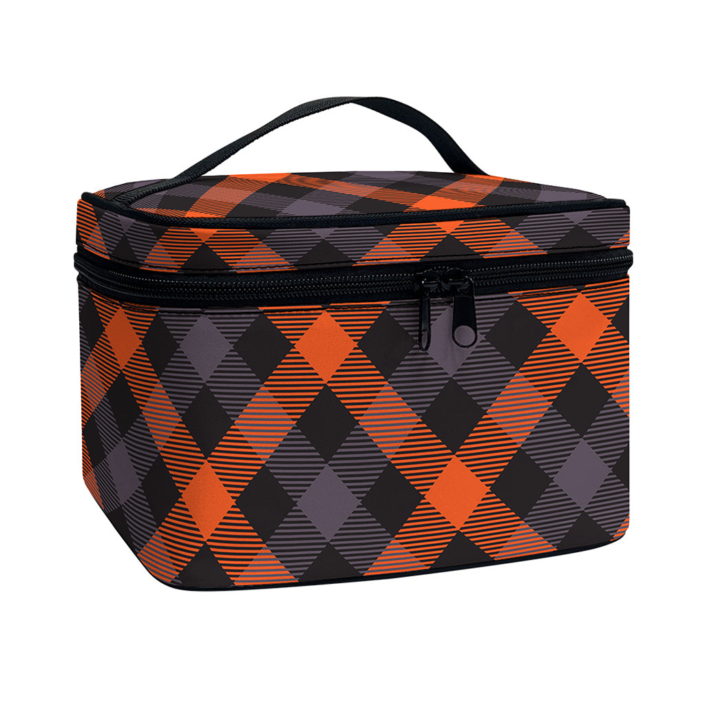 Halloween Buffalo Check Pattern Print Travel Makeup Bag