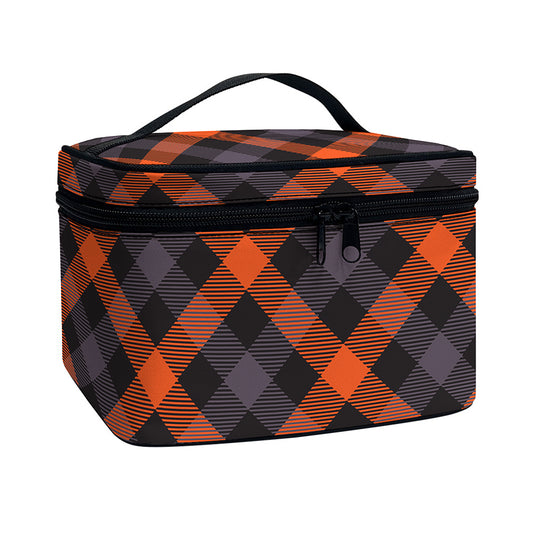 Halloween Buffalo Check Pattern Print Travel Makeup Bag