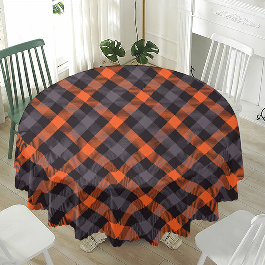 Halloween Buffalo Check Pattern Print Waterproof Round Tablecloth