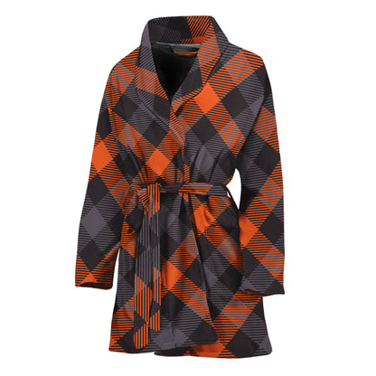 Halloween Buffalo Check Pattern Print Women's Bathrobe