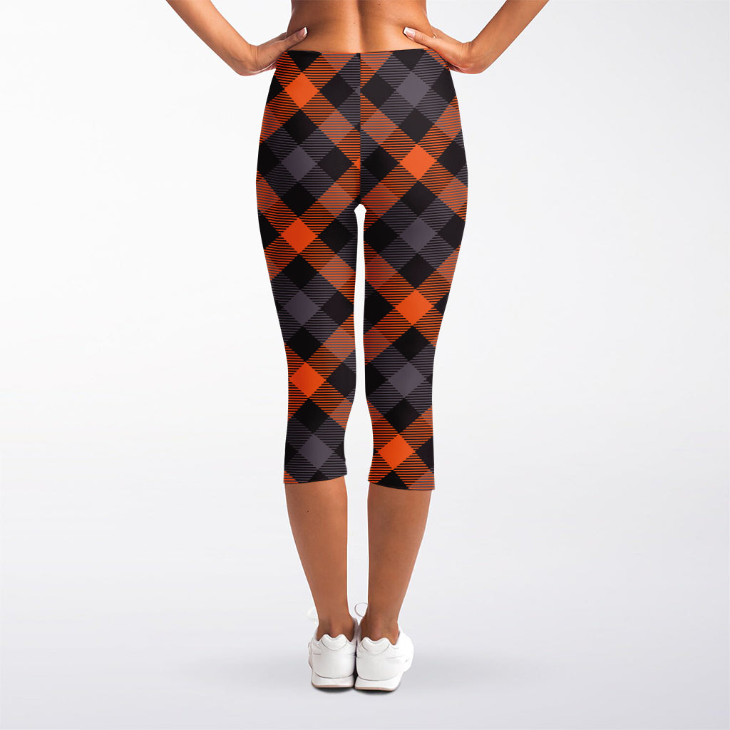Halloween Buffalo Check Pattern Print Women's Capri Leggings