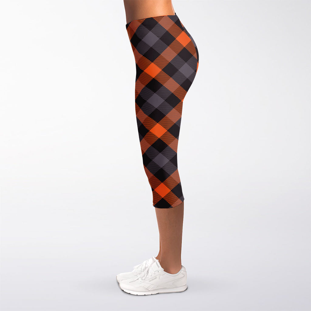 Halloween Buffalo Check Pattern Print Women's Capri Leggings