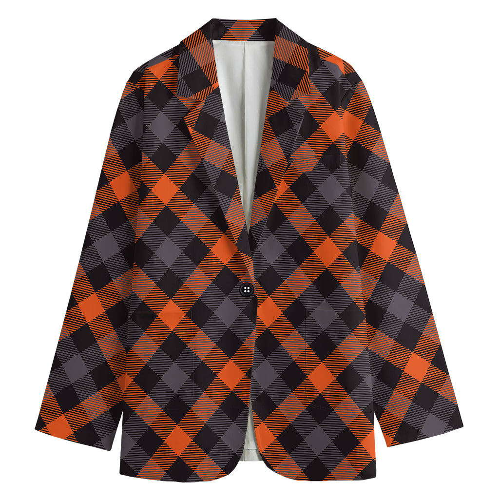 Halloween Buffalo Check Pattern Print Women's Cotton Blazer