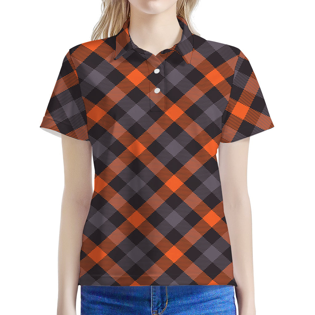 Halloween Buffalo Check Pattern Print Women's Polo Shirt