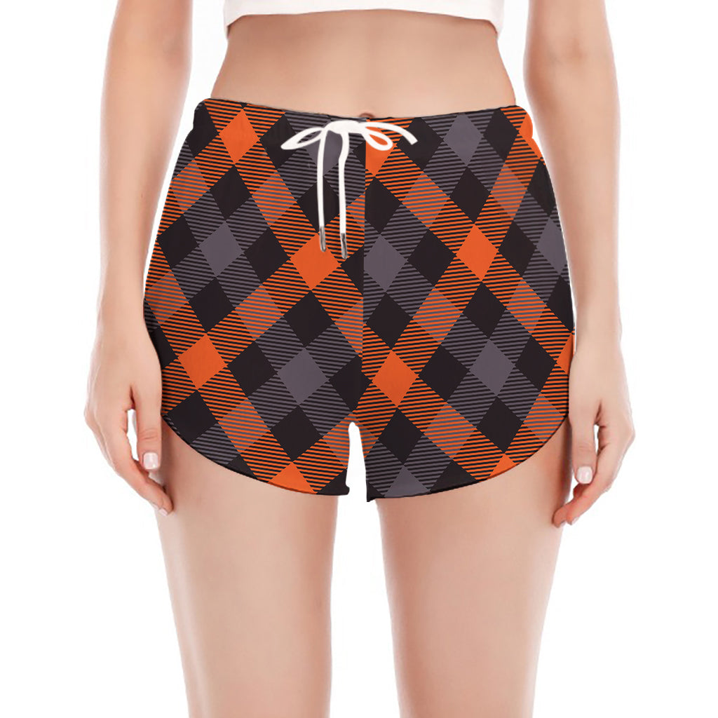 Halloween Buffalo Check Pattern Print Women's Split Running Shorts