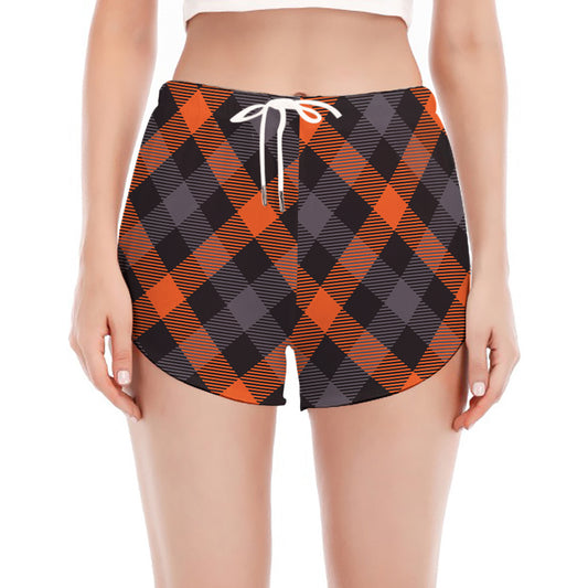 Halloween Buffalo Check Pattern Print Women's Split Running Shorts