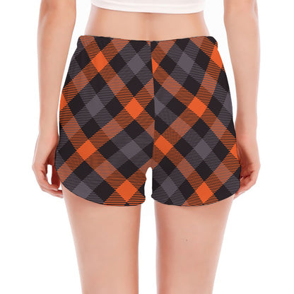 Halloween Buffalo Check Pattern Print Women's Split Running Shorts