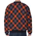 Halloween Buffalo Check Pattern Print Zip Sleeve Bomber Jacket