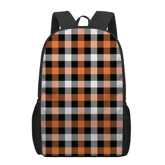 Halloween Buffalo Plaid Pattern Print 17 Inch Backpack