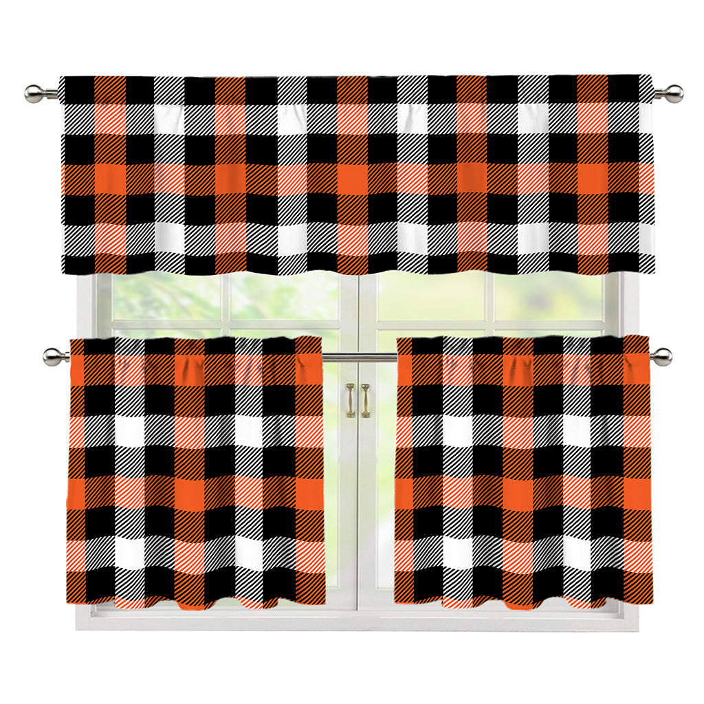Halloween Buffalo Plaid Pattern Print 3 Piece Kitchen Curtains
