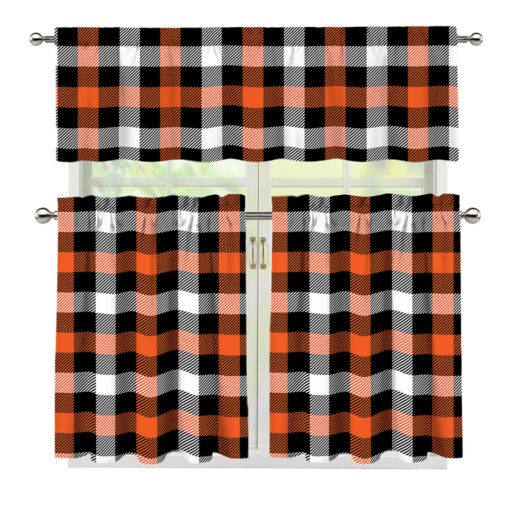 Halloween Buffalo Plaid Pattern Print 3 Piece Kitchen Curtains