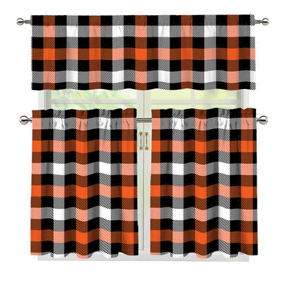 Halloween Buffalo Plaid Pattern Print 3 Piece Kitchen Curtains
