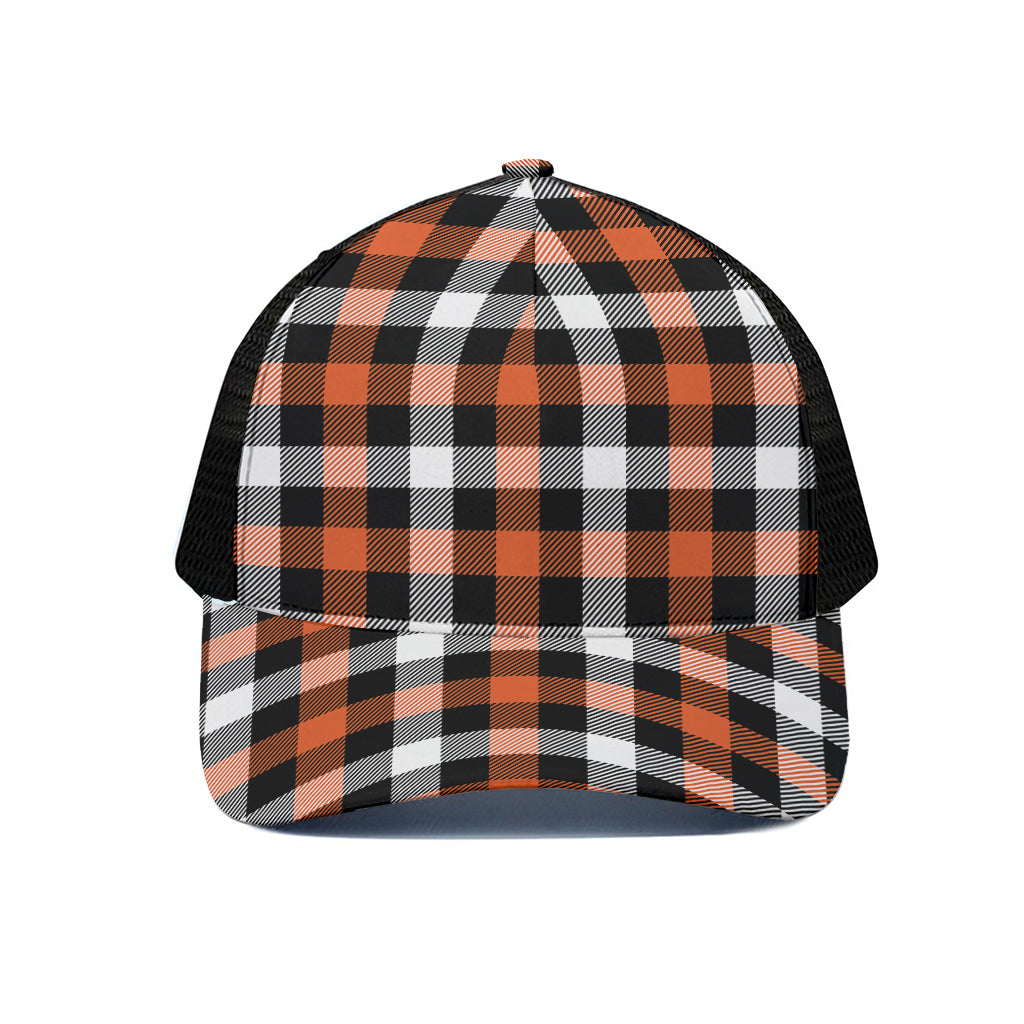 Halloween Buffalo Plaid Pattern Print Black Mesh Trucker Cap