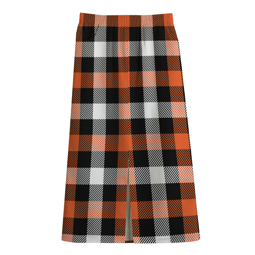 Halloween Buffalo Plaid Pattern Print Cotton Front Slit Maxi Skirt