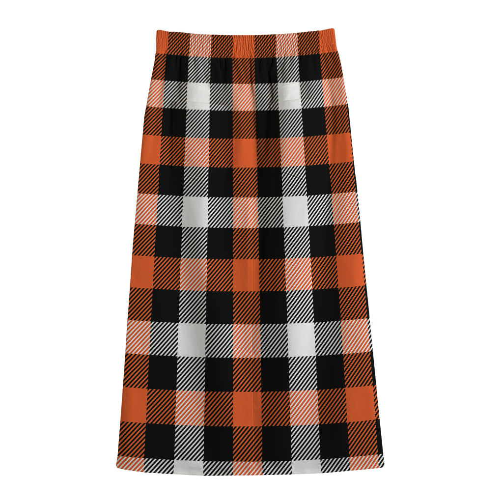 Halloween Buffalo Plaid Pattern Print Cotton Front Slit Maxi Skirt