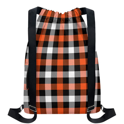 Halloween Buffalo Plaid Pattern Print Drawstring Backpack
