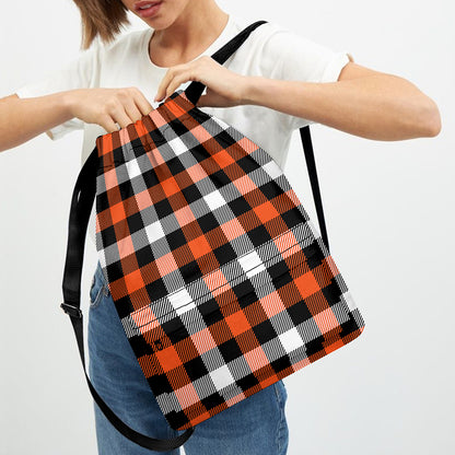 Halloween Buffalo Plaid Pattern Print Drawstring Backpack