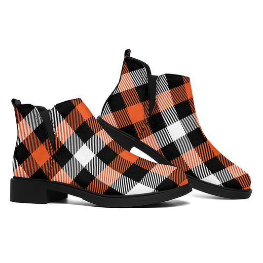 Halloween Buffalo Plaid Pattern Print Flat Ankle Boots