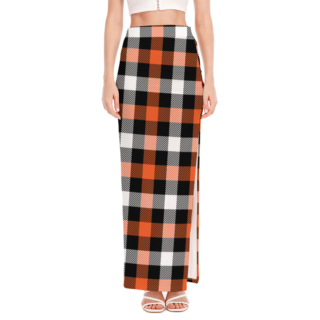 Halloween Buffalo Plaid Pattern Print High Slit Maxi Skirt