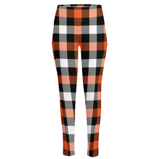 Halloween Buffalo Plaid Pattern Print High-Waisted Pocket Leggings