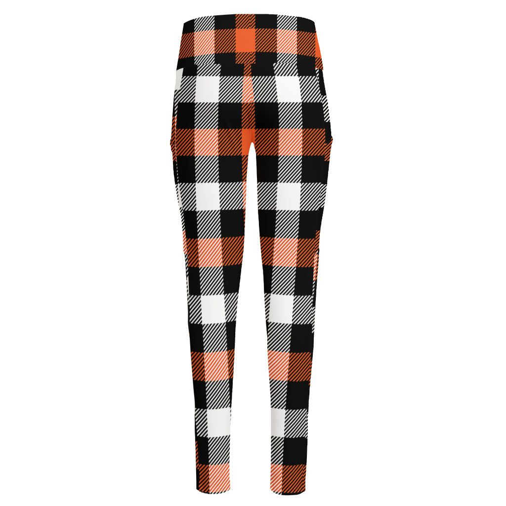 Halloween Buffalo Plaid Pattern Print High-Waisted Pocket Leggings