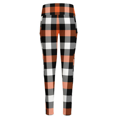Halloween Buffalo Plaid Pattern Print High-Waisted Pocket Leggings