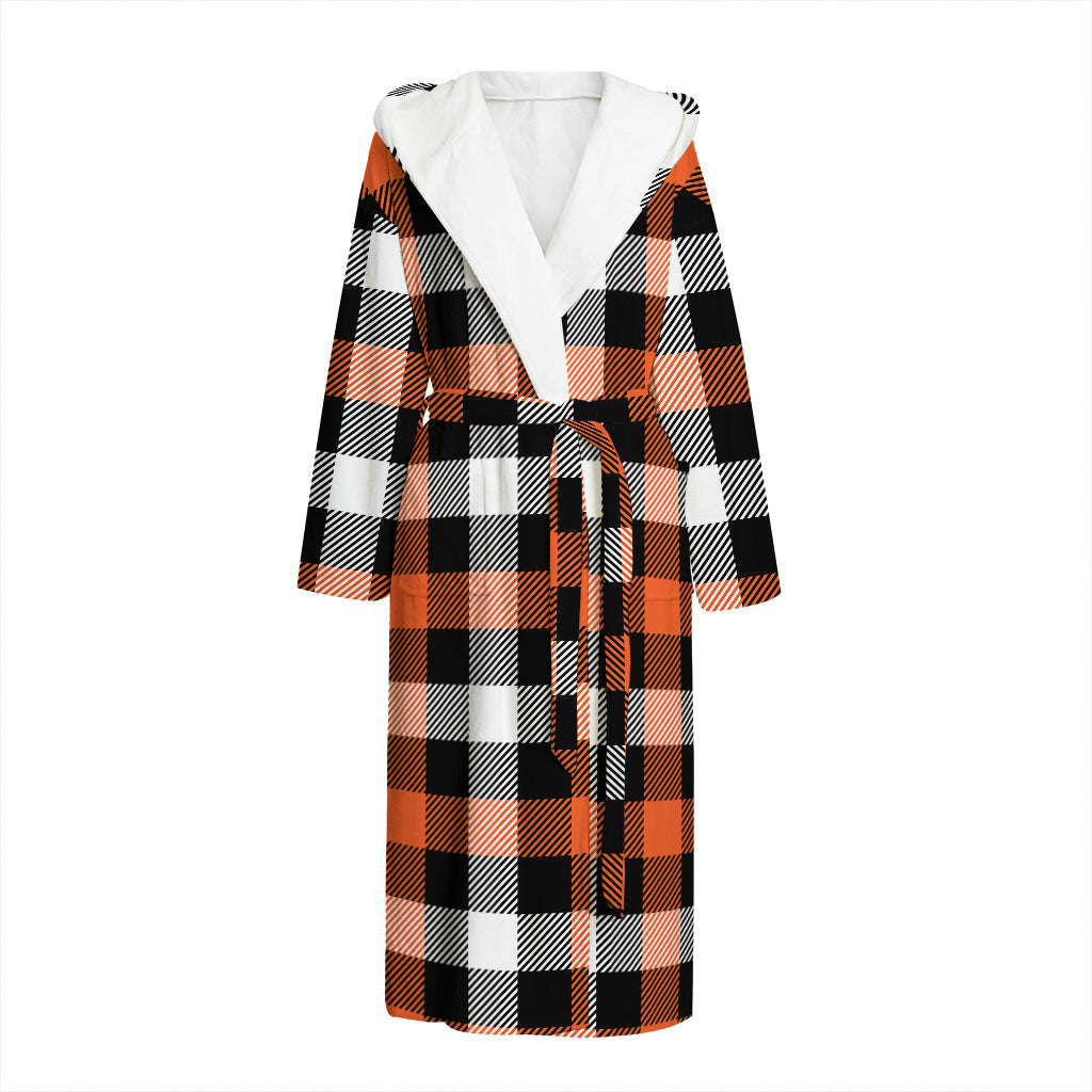 Halloween Buffalo Plaid Pattern Print Hooded Bathrobe