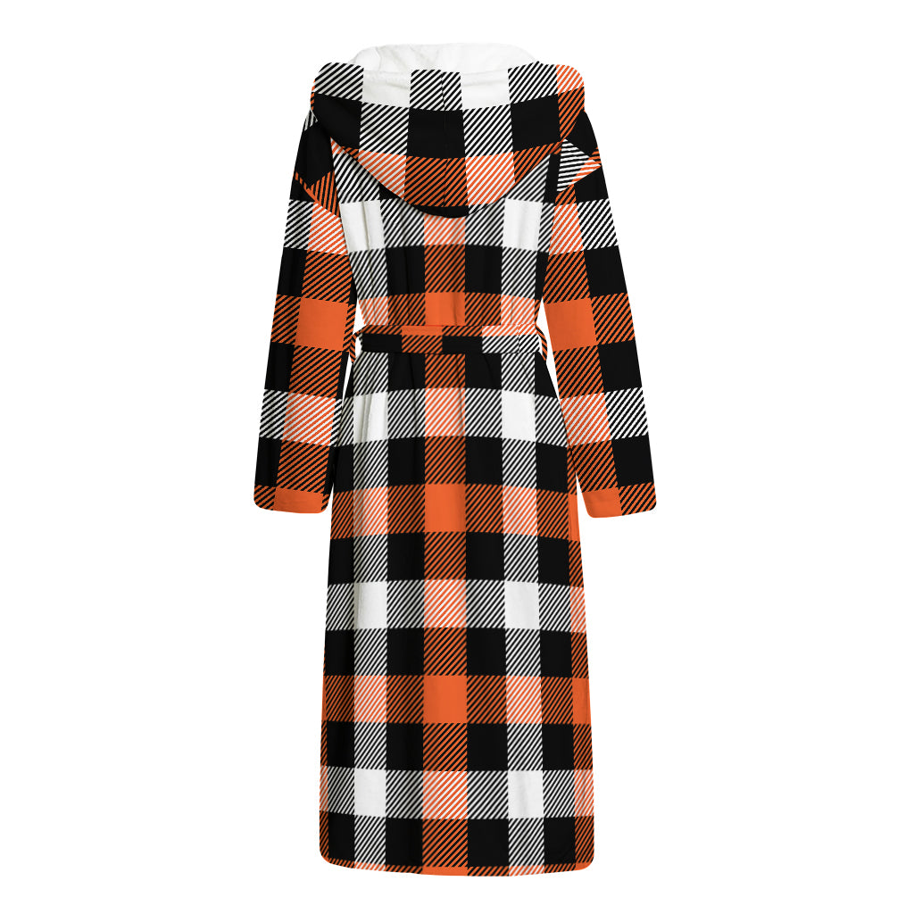 Halloween Buffalo Plaid Pattern Print Hooded Bathrobe
