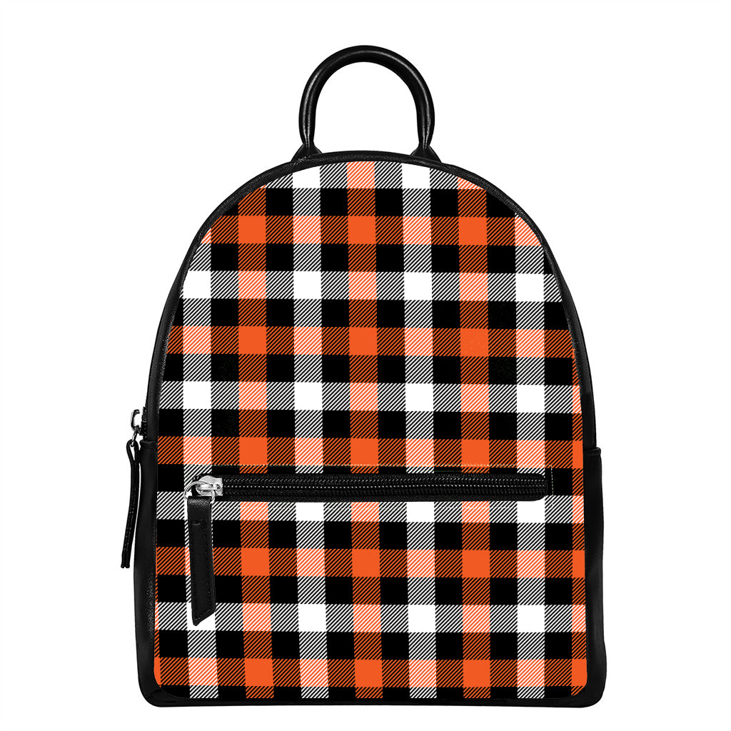 Halloween Buffalo Plaid Pattern Print Leather Backpack