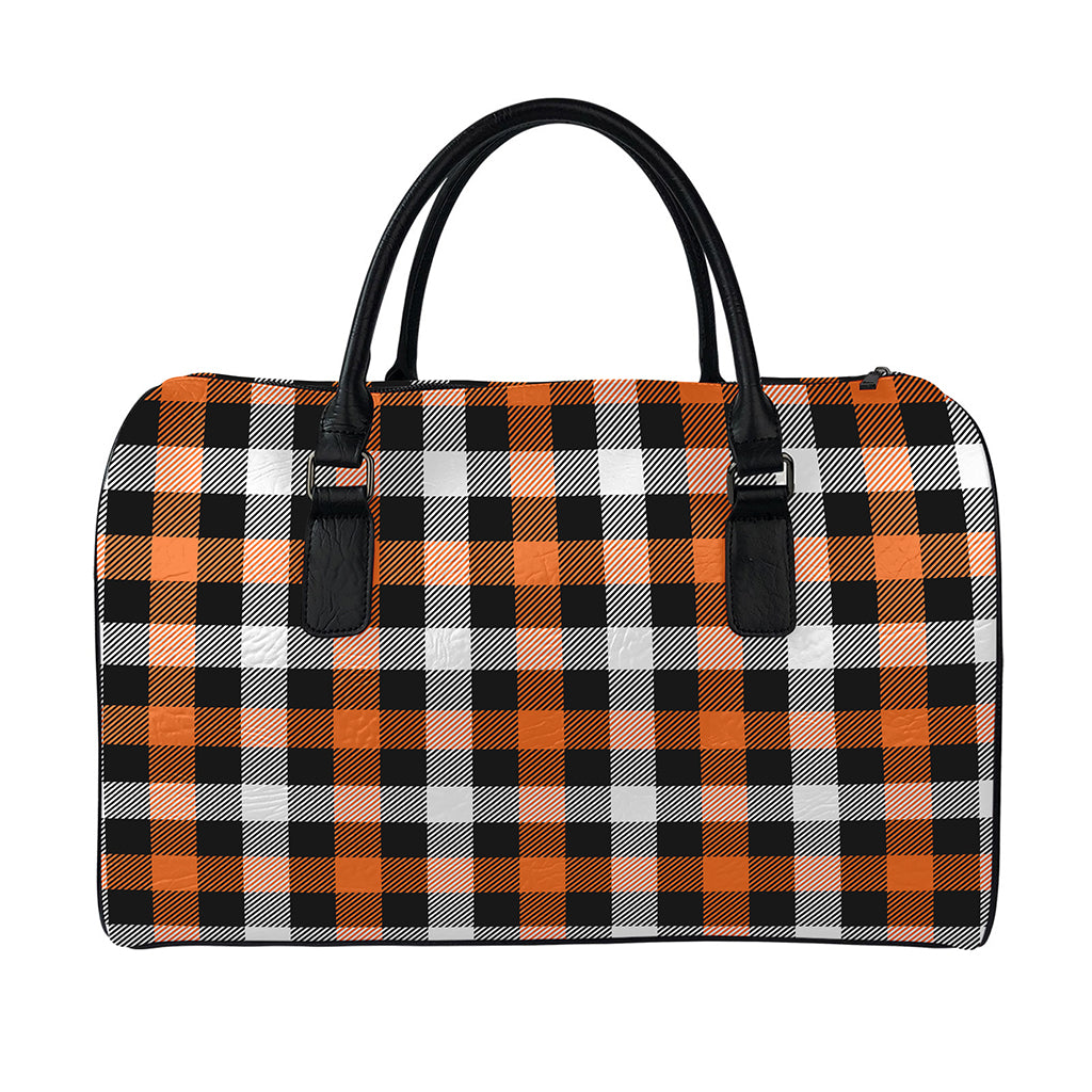 Halloween Buffalo Plaid Pattern Print Leather Duffle Bag