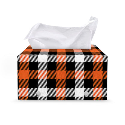 Halloween Buffalo Plaid Pattern Print Leather Tissue Box Cover