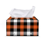 Halloween Buffalo Plaid Pattern Print Leather Tissue Box Cover