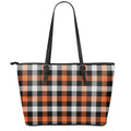 Halloween Buffalo Plaid Pattern Print Leather Tote Bag With Zipper