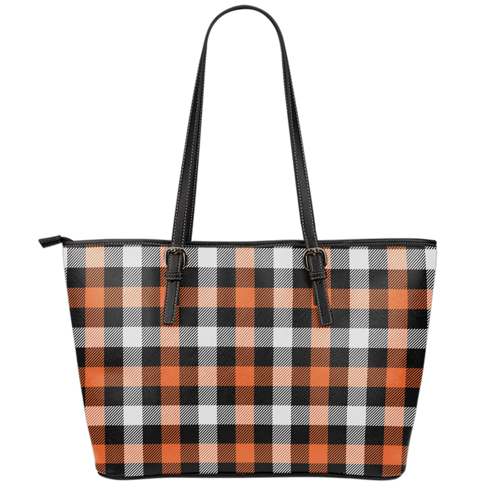 Halloween Buffalo Plaid Pattern Print Leather Tote Bag