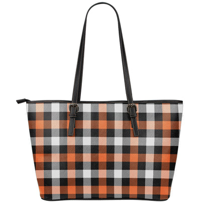Halloween Buffalo Plaid Pattern Print Leather Tote Bag