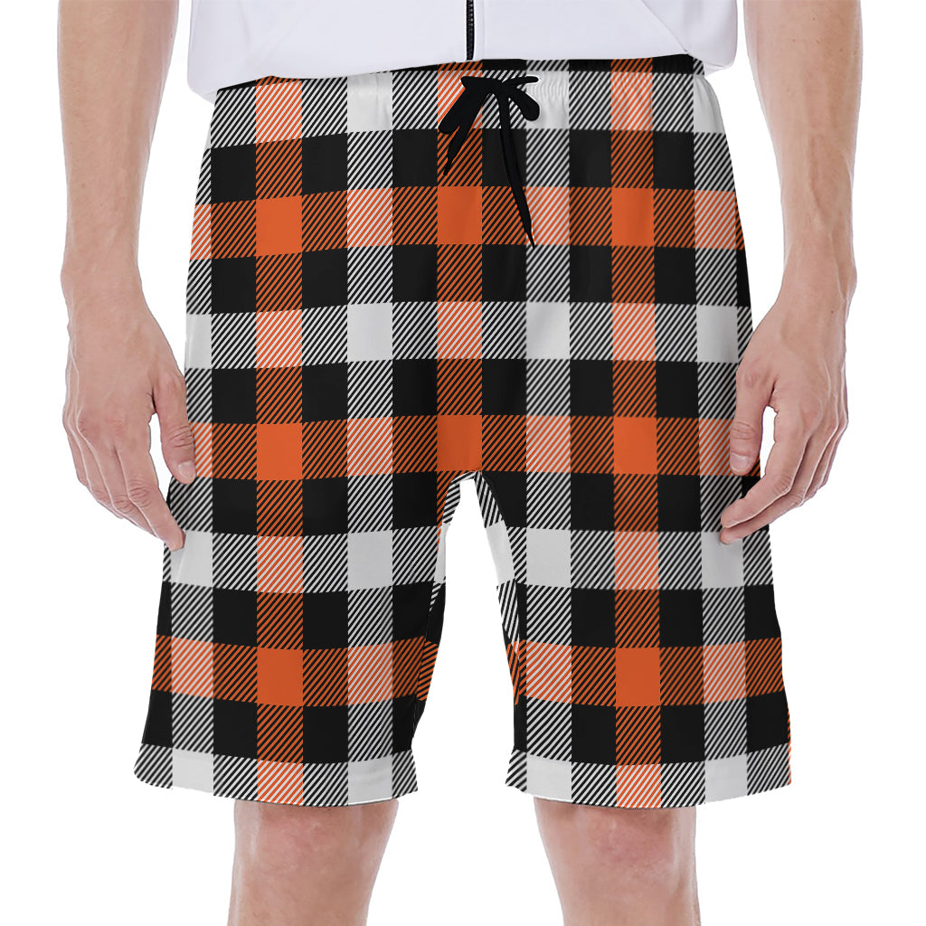 Halloween Buffalo Plaid Pattern Print Men's Beach Shorts