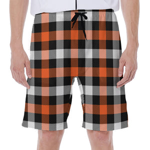 Halloween Buffalo Plaid Pattern Print Men's Beach Shorts