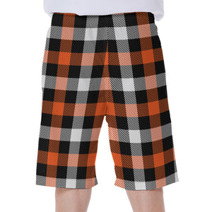 Halloween Buffalo Plaid Pattern Print Men's Beach Shorts