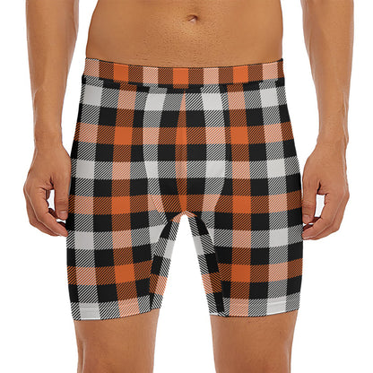 Halloween Buffalo Plaid Pattern Print Men's Long Boxer Briefs