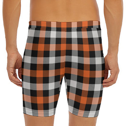 Halloween Buffalo Plaid Pattern Print Men's Long Boxer Briefs