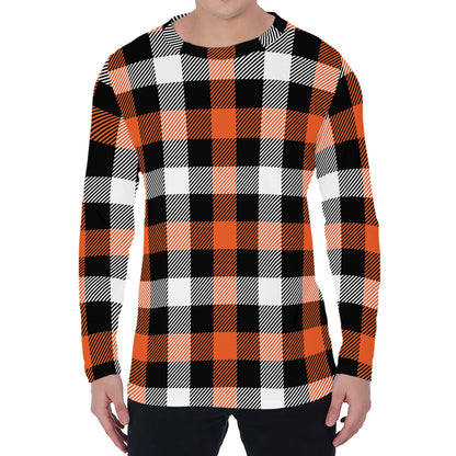 Halloween Buffalo Plaid Pattern Print Men's Long Sleeve T-Shirt