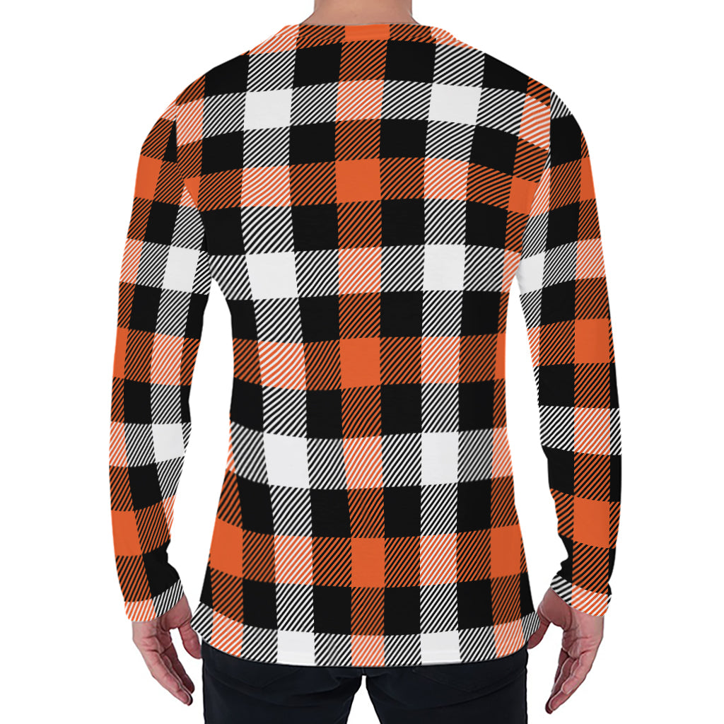 Halloween Buffalo Plaid Pattern Print Men's Long Sleeve T-Shirt