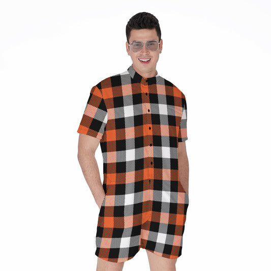 Halloween Buffalo Plaid Pattern Print Men's Rompers