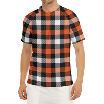Halloween Buffalo Plaid Pattern Print Men's Short Sleeve Rash Guard
