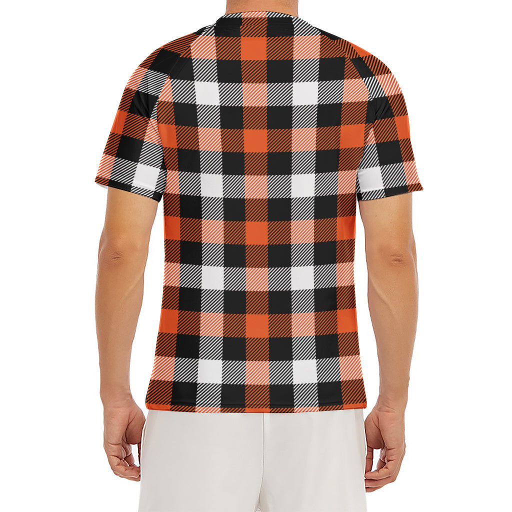 Halloween Buffalo Plaid Pattern Print Men's Short Sleeve Rash Guard