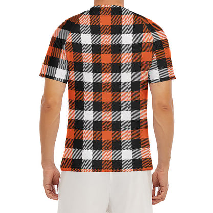 Halloween Buffalo Plaid Pattern Print Men's Short Sleeve Rash Guard