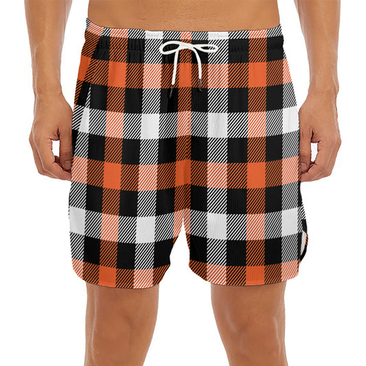 Halloween Buffalo Plaid Pattern Print Men's Split Running Shorts